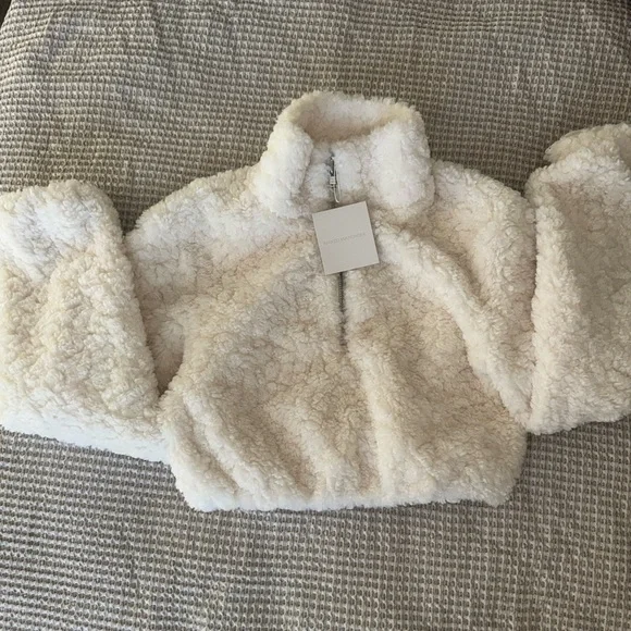 NWT NAKED WARDROBE SHERPA QUARTER-ZIP CROPPED SWEATER - Picture 6 of 9